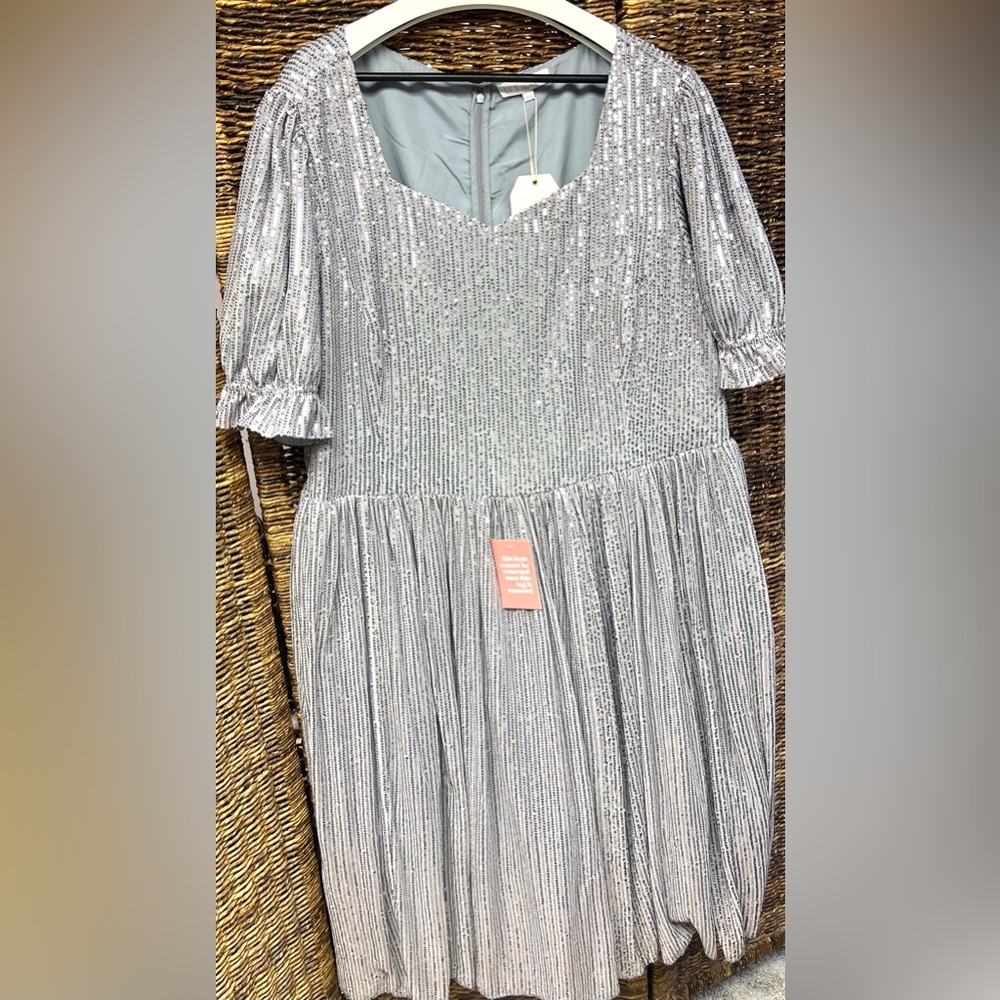 Ivy City co- New with tags- Silver Sequin Dress, Size:4X‎